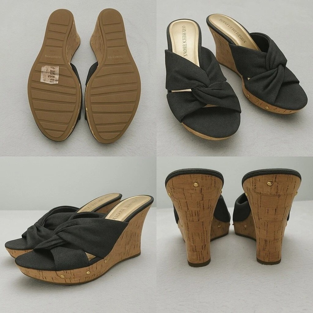 Dana Buchman Denim Wedge Sandals Womens 10 Cork Platform Knot Slides Lacey NWD